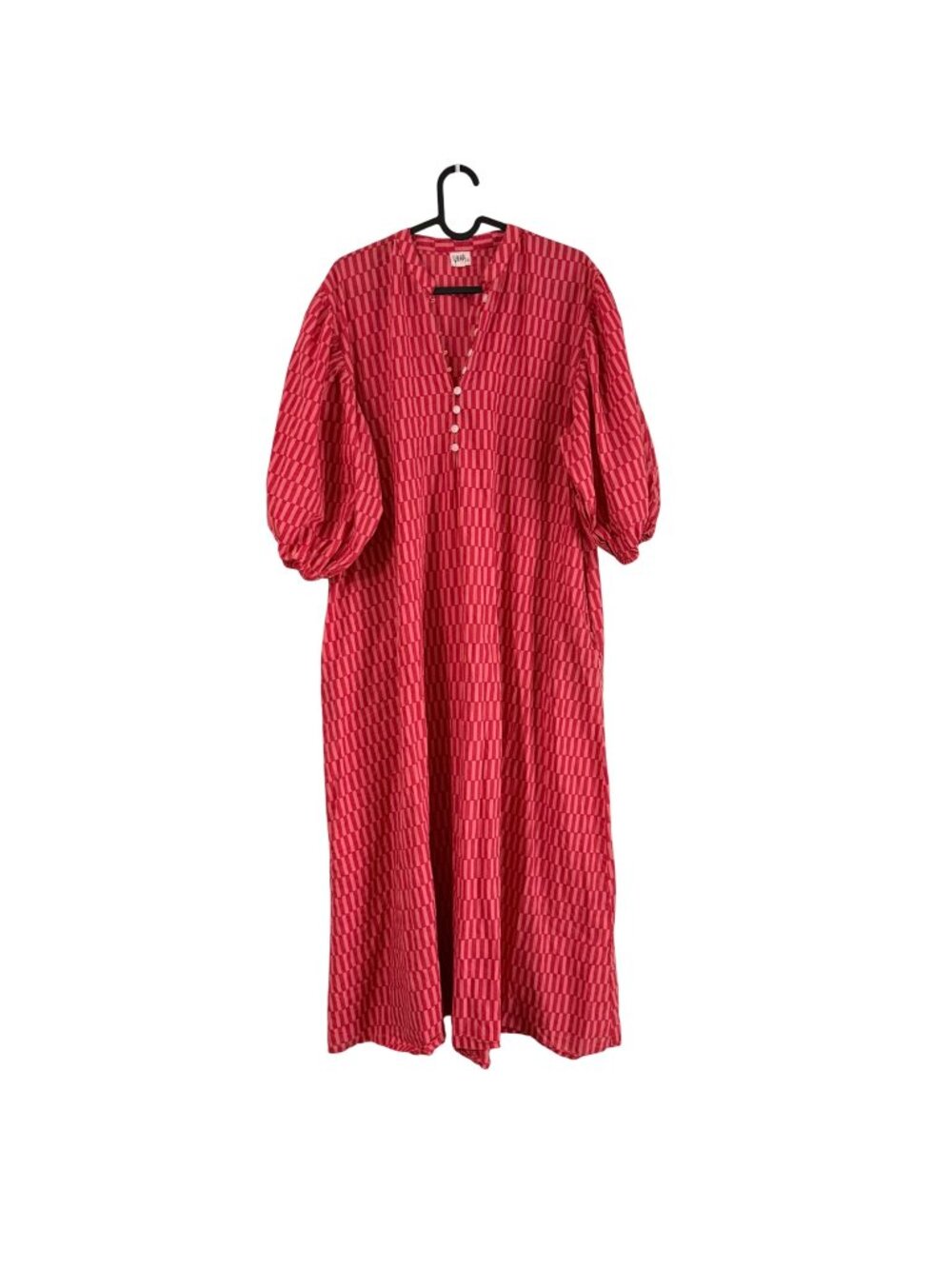Par & Escala Red Pink Womens M/L Geometric Pockets Cotton Midi Dress